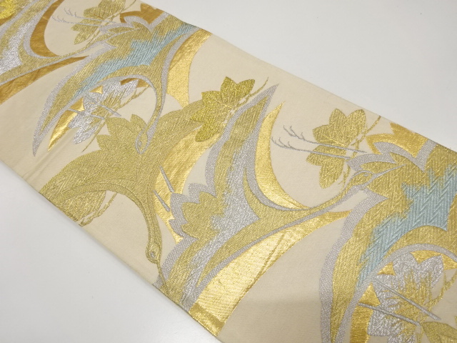 JAPANESE KIMONO / ANTIQUE FUKURO OBI / SILK / WOVEN CRANE